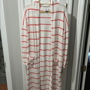 CAbi White and Red Striped Cardigan
